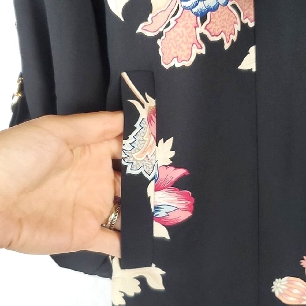 Chico's Black and Pink Floral Blazer‎ Jacket - Picture 5 of 9